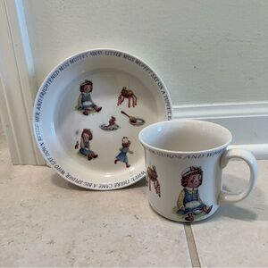Vintage Little Miss Muffet Bowl and Cup set. Queens 1795 Bone China, India